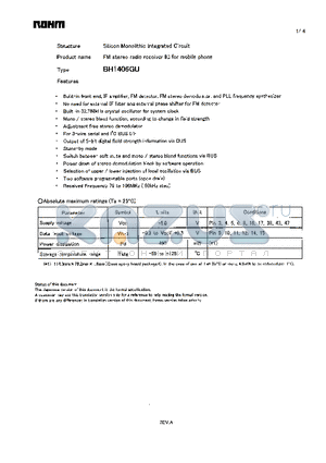 BH1406GU datasheet - FM stereo radio receiver IC for mobile phone