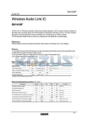 BH1416F datasheet - Wireless Audio Link IC