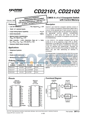 CD22102 datasheet - CMOS 4 x 4 x 2 Crosspoint Switch with Control Memory