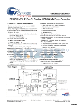 CY7C68034 datasheet - EZ-USB NX2LP-Flex Flexible USB NAND Flash Controller