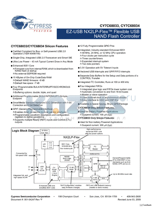 CY7C68034-56LFXC datasheet - EZ-USB NX2LP-Flex Flexible USB NAND Flash Controller