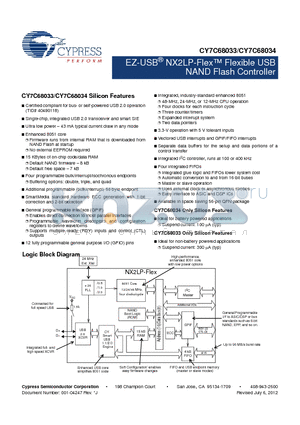 CY7C68034-56LTXC datasheet - EZ-USB^ NX2LP-Flex Flexible USB NAND Flash Controller