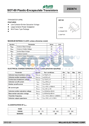 2SD874 datasheet - SOT-89 Plastic-Encapsulate Transistors