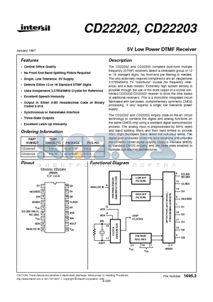 CD22202E datasheet - 5V Low Power DTMF Receiver