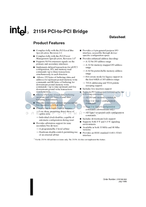 21154 datasheet - 21154 PCI-to-PCI Bridge