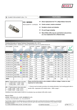 212-532-23-38 datasheet - FILAMENT REPLACEMENT LEDs - T1n