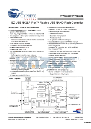 CY7C68033 datasheet - EZ-USB NX2LP-Flex Flexible USB NAND Flash Controller