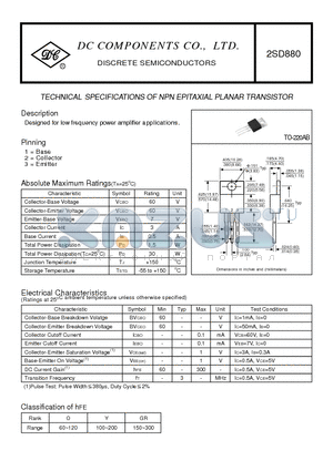 2SD880 datasheet - TECHNICAL SPECIFICATIONS OF NPN EPITAXIAL PLANAR TRANSISTOR