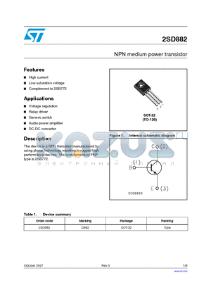 2SD882 datasheet - NPN medium power transistor