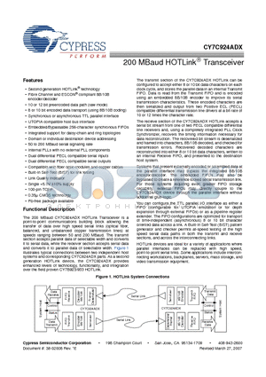 CY7C924ADX datasheet - 200 MBaud HOTLink^ Transceiver