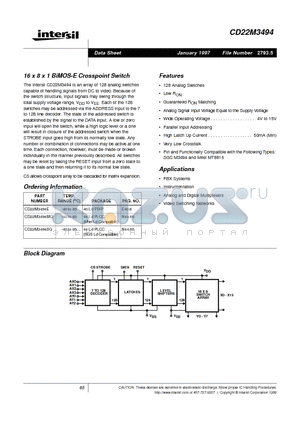CD22M3494 datasheet - 16 x 8 x 1 BiMOS-E Crosspoint Switch