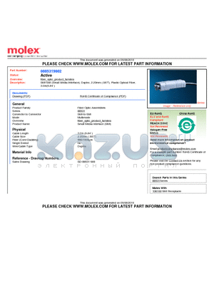 0885319802 datasheet - SMI-SMI (Small Media Interface), Duplex, 2.20mm (.087), Plastic Optical Fiber, 3.0m(9.84)