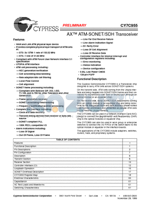 CY7C955 datasheet - AX ATM-SONET/SDH Transceiver
