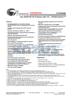 CY7C9536B datasheet - OC-48/STM-16 Framer with VC - POSIC2GVC