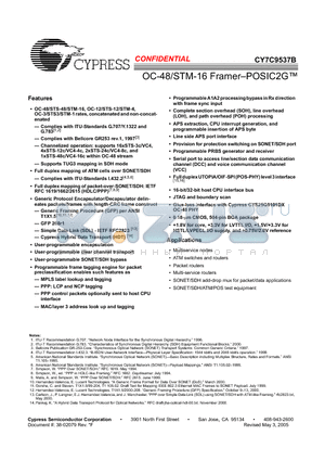 CY7C9537B datasheet - OC-48/STM-16 Framer-POSIC2G