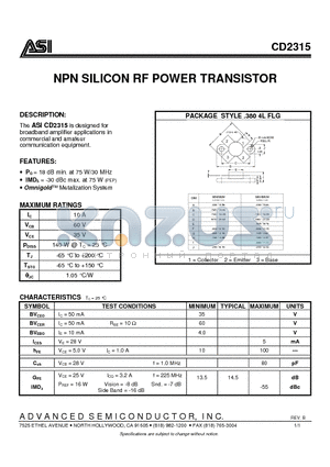 CD2315 datasheet - NPN SILICON RF POWER TRANSISTOR