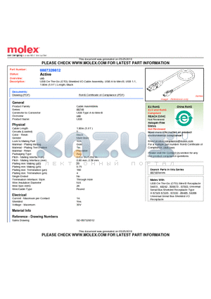 0887328812 datasheet - USB On-The-Go (OTG) Shielded I/O Cable Assembly, USB A-to-Mini B, USB 1.1, 1.80m (5.91) Length, Black