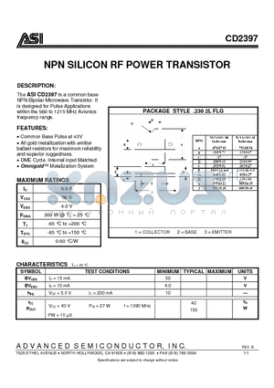 CD2397 datasheet - NPN SILICON RF POWER TRANSISTOR