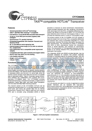 CY7C9689A datasheet - TAXI-compatible HOTLink Transceiver