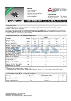 CD2419-B08600 datasheet - CD2419-B08200~B08800 Surface Mount Bridge Rectifier Diode