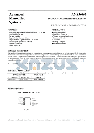 AMS36063 datasheet - DC-TO-DC CONVERTER CONTROL CIRCUIT