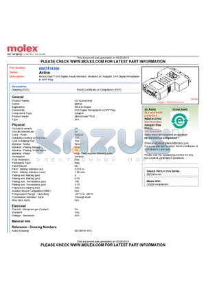 0887419300 datasheet - MicroCross DVI Digital Visual Interface, Shielded I/O Adapter, DVI-Digital Receptacle to DFP Plug