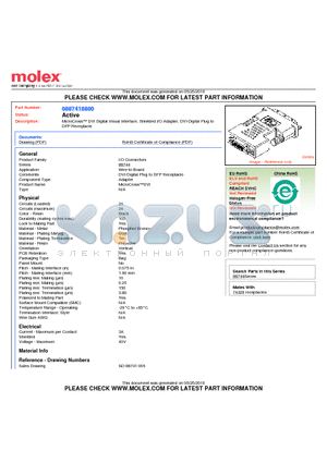 0887418800 datasheet - MicroCross DVI Digital Visual Interface, Shielded I/O Adapter, DVI-Digital Plug to DFP Receptacle