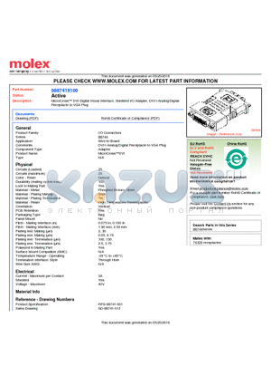 0887419100 datasheet - MicroCross DVI Digital Visual Interface, Shielded I/O Adapter, DVI-I-Analog/Digital Receptacle to VGA Plug