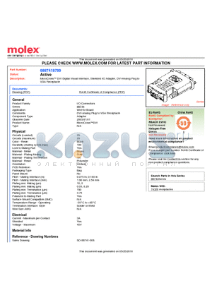 0887418700 datasheet - MicroCross DVI Digital Visual Interface, Shielded I/O Adapter, DVI-Analog Plug to VGA Receptacle