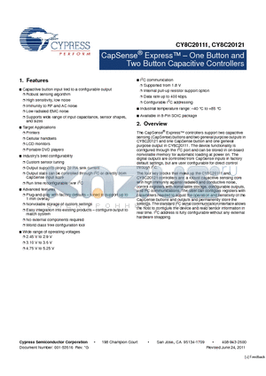 CY8C20111_11 datasheet - CapSense Express  One Button and Two Button Capacitive Controllers