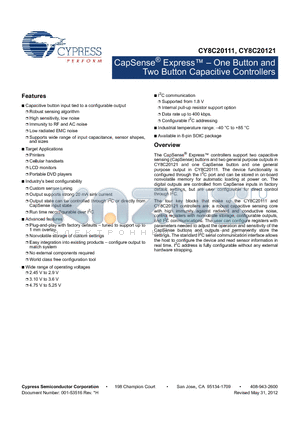 CY8C20111_12 datasheet - CapSense^ Express  One Button and Two Button Capacitive Controllers