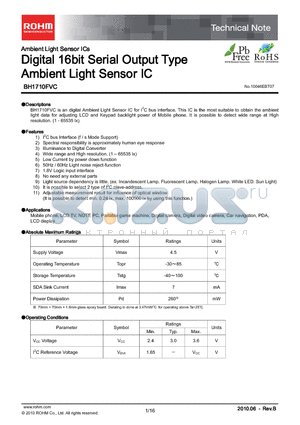 BH1710FVC datasheet - Digital 16bit Serial Output Type Ambient Light Sensor IC