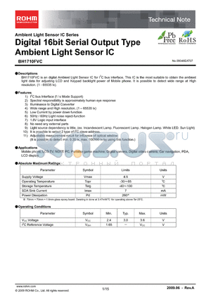 BH1710FVC datasheet - Digital 16bit Serial Output Type Ambient Light Sensor IC