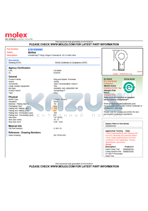 C-301-12 datasheet - VersaKrimp Ring Tongue Terminal for 10-12 AWG Wire