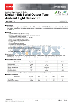 BH1715FVC datasheet - Digital 16bit Serial Output Type Ambient Light Sensor IC