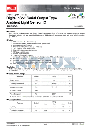 BH1715FVC datasheet - Digital 16bit Serial Output Type Ambient Light Sensor IC