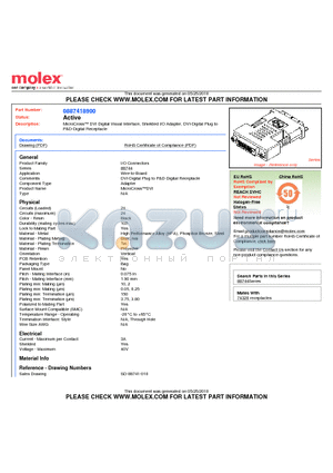 0887418900 datasheet - MicroCross DVI Digital Visual Interface, Shielded I/O Adapter, DVI-Digital Plug to P&D-Digital Receptacle