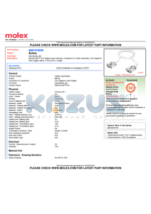 0887418500 datasheet - MicroCross DVI Digital Visual Interface, Shielded I/O Cable Assembly: DVI-Digital-to-P&D-Digital, Black, 2.0m (6.56) Length