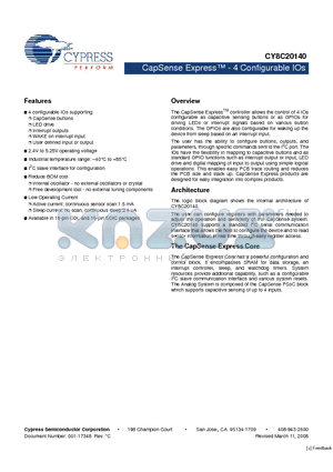 CY8C20140-LDX2I datasheet - CapSense Express - 4 Configurable IOs