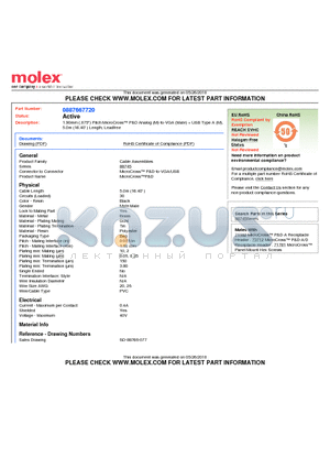 0887667720 datasheet - 1.90mm (.075) Pitch MicroCross P&D Analog (M)-to-VGA (Male)  USB Type A (M), 5.0m (16.40) Length, Leadfree