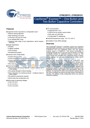 CY8C20111-SX1IT datasheet - CapSense^ Express  One Button and Two Button Capacitive Controllers