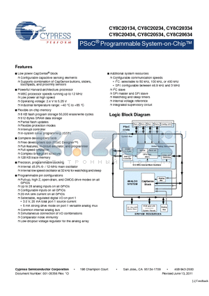 CY8C20134 datasheet - PSoC Programmable System-on-Chip Low power at high speed