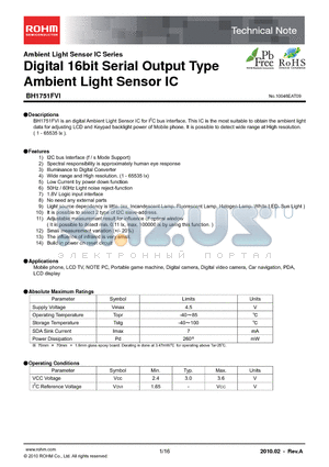 BH1751FVI datasheet - Digital 16bit Serial Output Type Ambient Light Sensor IC