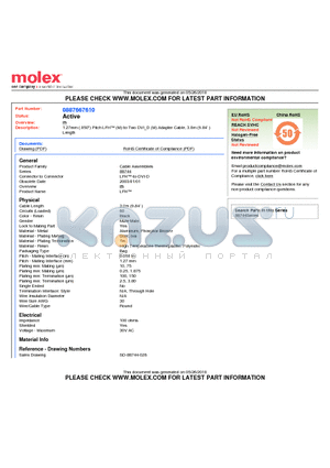 0887667610 datasheet - 1.27mm (.050) Pitch LFH (M)-to-Two DVI_D (M) Adapter Cable, 3.0m (9.84) Length