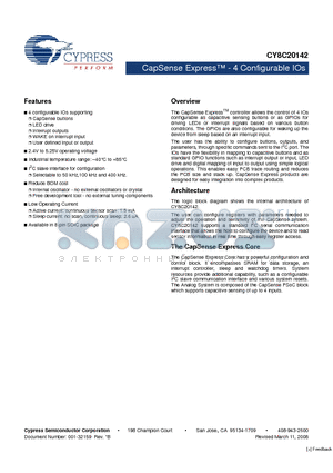 CY8C20142-SX1I datasheet - CapSense Express - 4 Configurable IOs