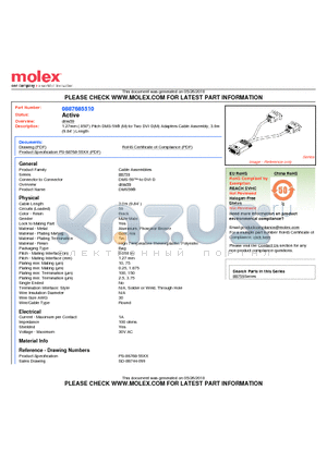 0887685510 datasheet - 1.27mm (.050) Pitch DMS-59^ (M)-to-Two DVI-D(M) Adapters Cable Assembly, 3.0m (9.84) Length