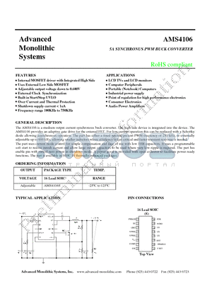 AMS4106 datasheet - 5A SYNCHRONUS PWM BUCK CONVERTER