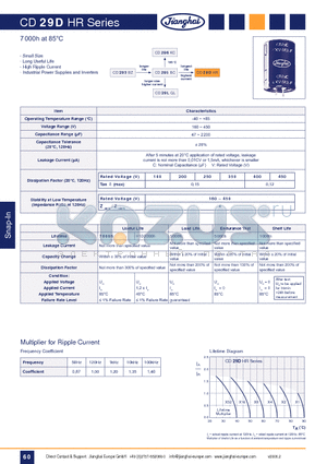 CD29DHR datasheet - EC Snap-In 85`C Longest Lifetime 7.000h Miniaturized (Snap-In)