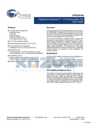 CY8C201A0-LDX2I datasheet - CapSense Express -10 Configurable IOs with Slider