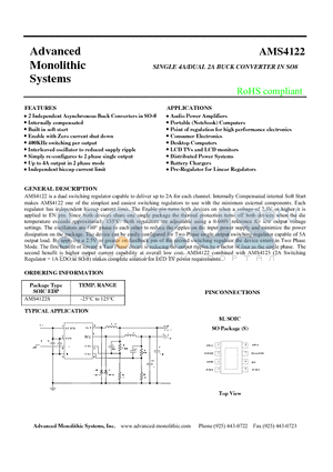 AMS4122 datasheet - SINGLE 4A/DUAL 2A BUCK CONVERTER IN SO8